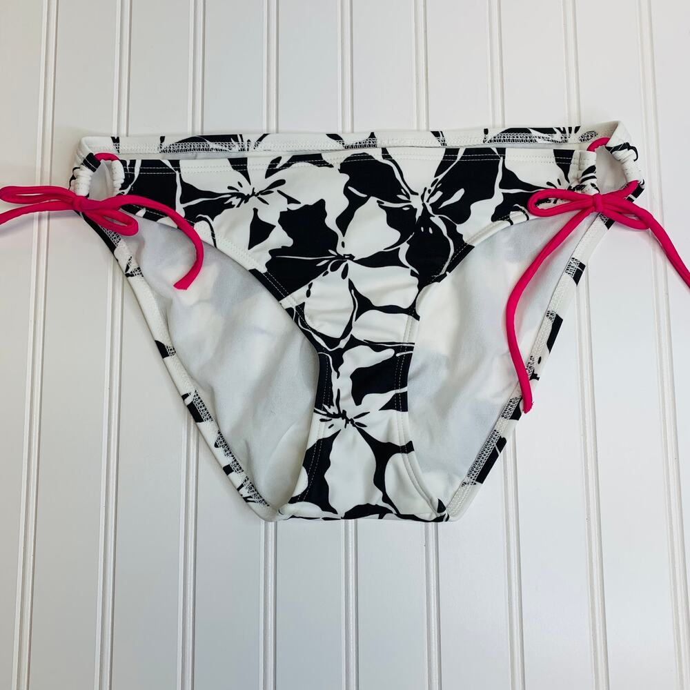 Athleta White Dark Brown Floral Bikini Bottoms Sz Large